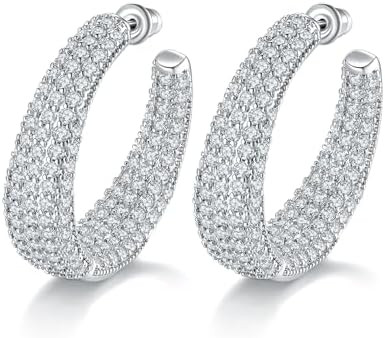 14K White Gold Plated Silver Hoop Earrings for Women, Light Weight Huggie Earrings for Women20mm,... | Amazon (US)