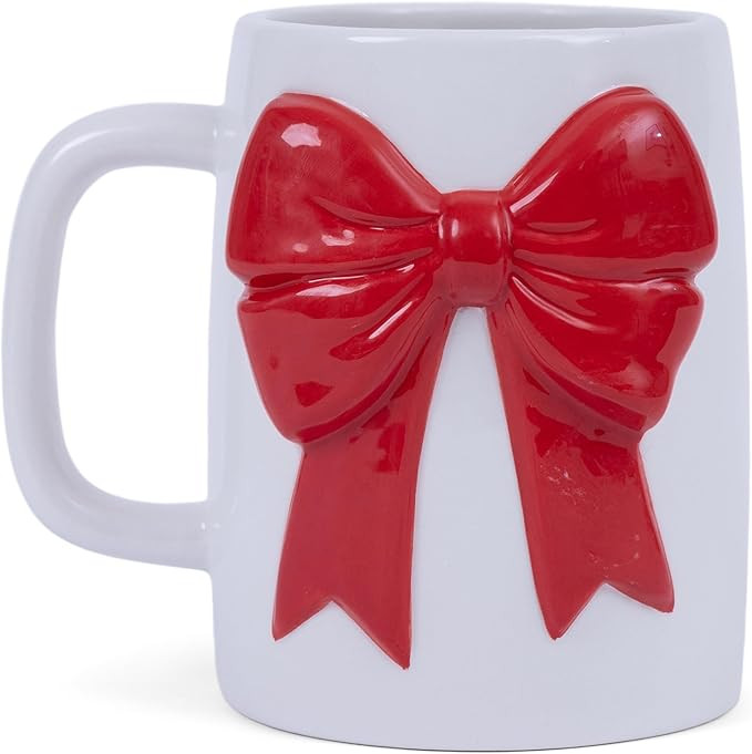 Mary Square Festive Holiday Traditional Raised Textured Red Bow 20 Ounce Organic Ceramic Coffee C... | Amazon (US)