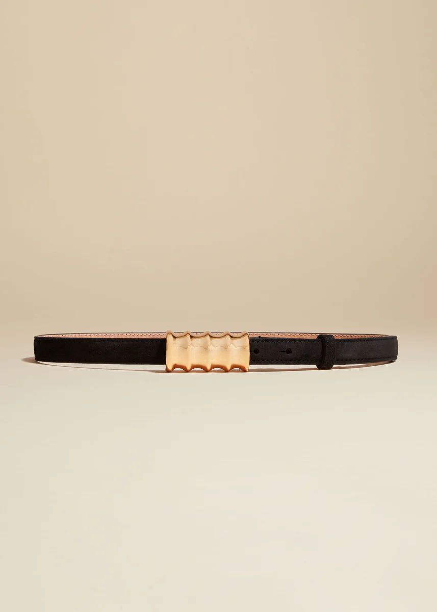 The Small Julius Belt in Black Suede with Gold | Khaite