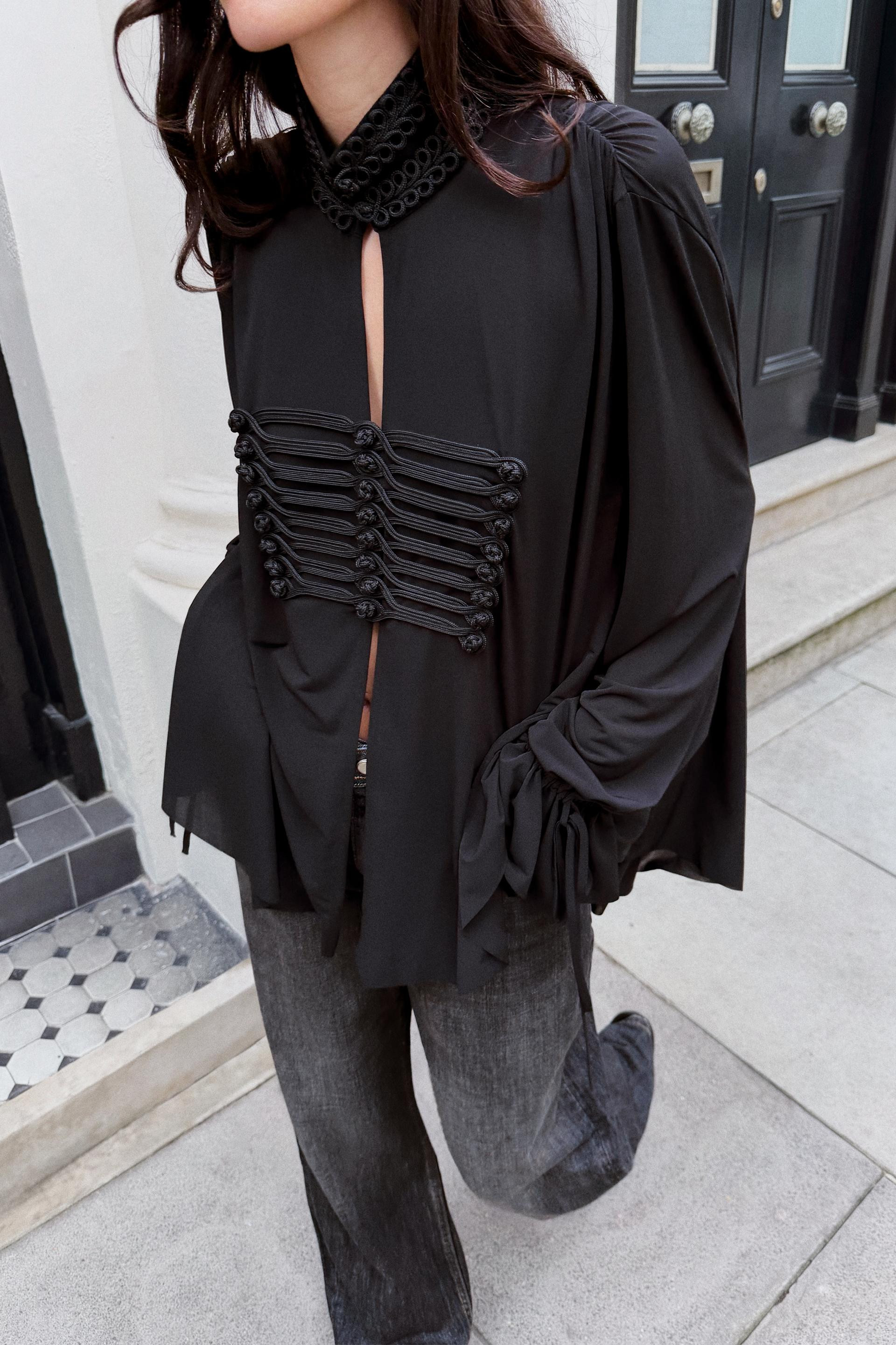 Zara - Oversize Frog Fastening Blouse - Black - M - Woman | Zara UK