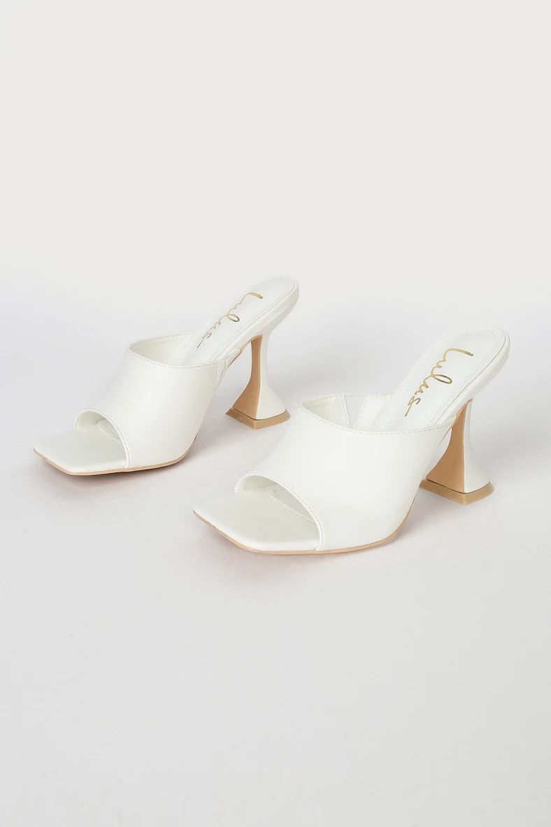 Runiah White Square Toe High Heel Slide Sandals | Lulus (US)