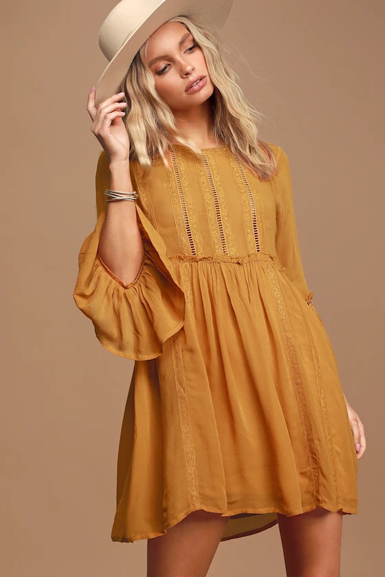 In the Meadows Mustard Yellow Crochet Lace Babydoll Dress | Lulus (US)