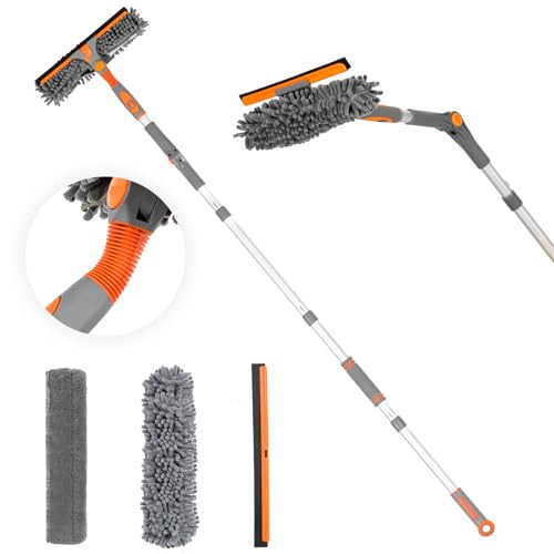 Window Cleaner, 2 in 1 Window Squeegee, Rotatable & Bendable Head Window Cleaner Tool, 35"/48"/62" Adjustable Length Squeegee for Window Cleaning, Window Cleaning Kit for Indoor/Outdoor Window | Amazon (US)