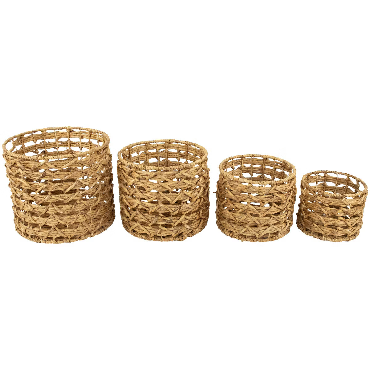 Northlight Set of 4 Open Fishtail Weave Water Hyacinth Storage Baskets with Handles 15.5" | Target