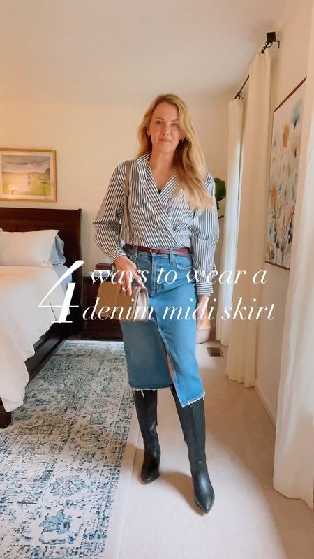 4 ways to wear a denim midi skirt this fall