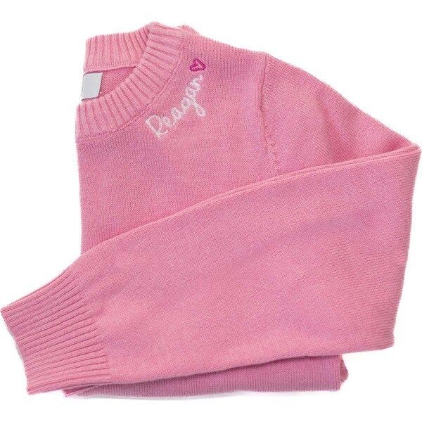 Personalized Embroidered Heart Crewneck Sweater, Pink | Maisonette