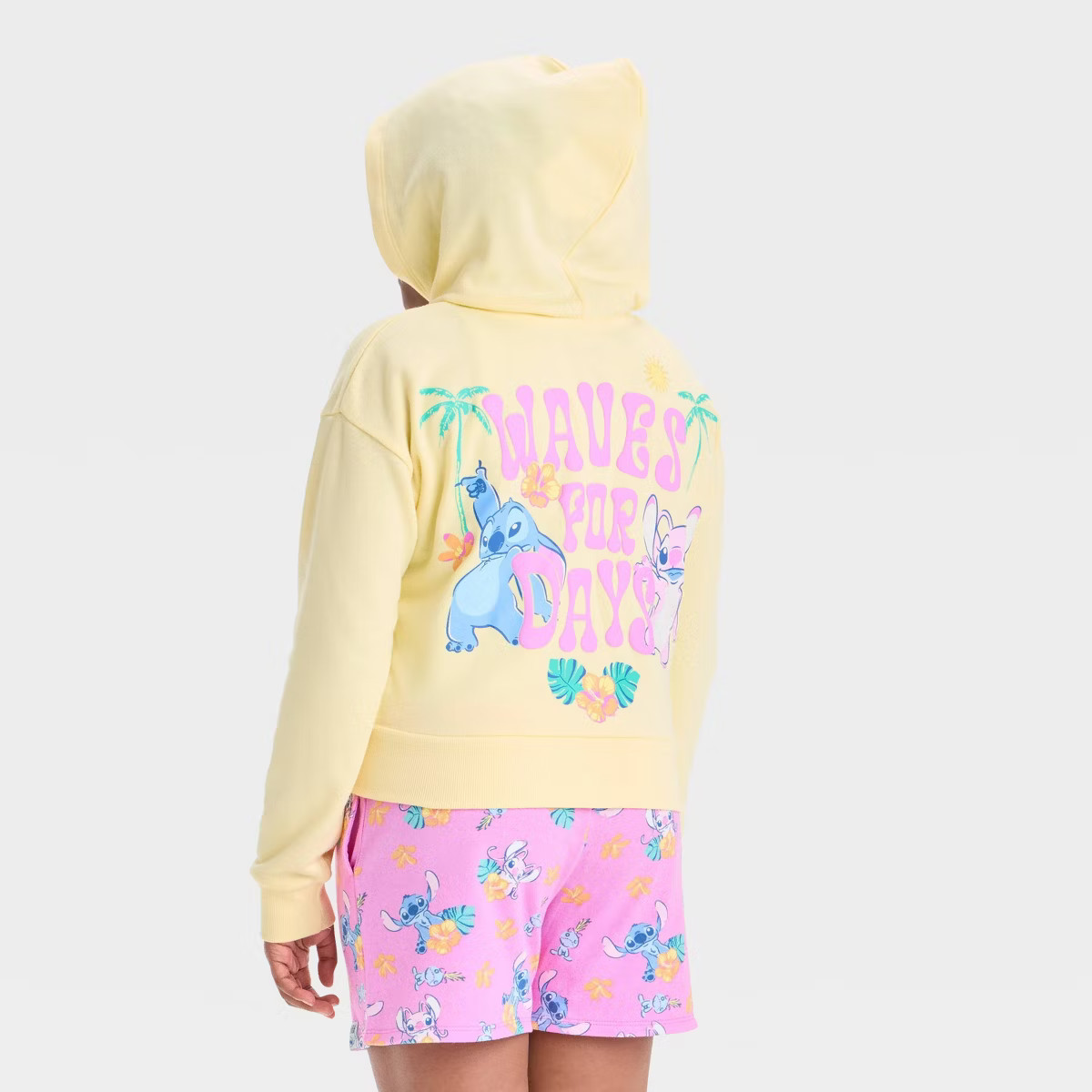 Girls' Disney Stitch "Waves For Days" Graphic Terry Hooded Sweatshirt - Yellow | Target