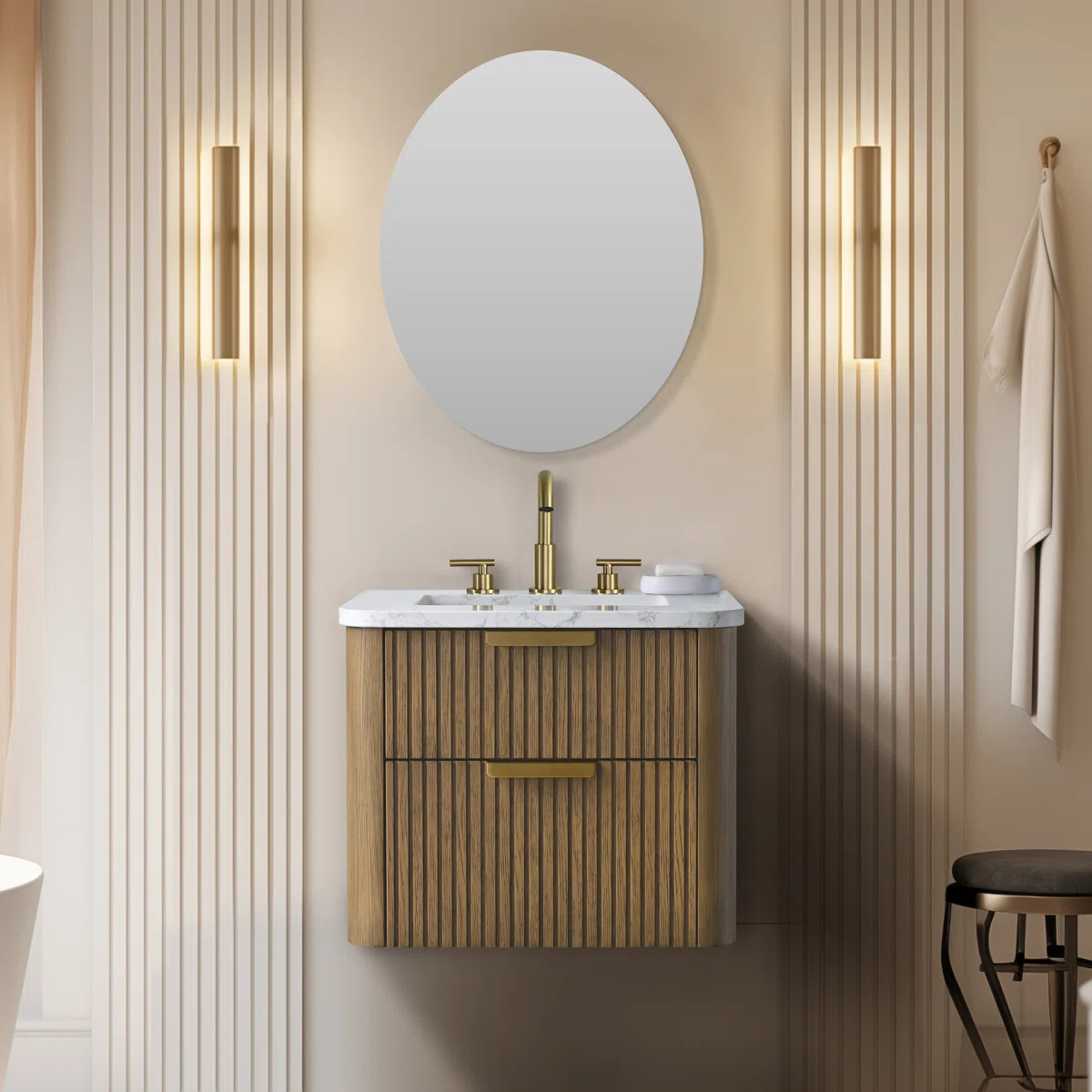 Liljan 24'' Wall-Mounted Single Bathroom Vanity with Engineered Stone Top | Wayfair North America