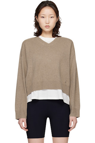 Taupe Anzor LDS Cashmere V Neck Sweater | SSENSE