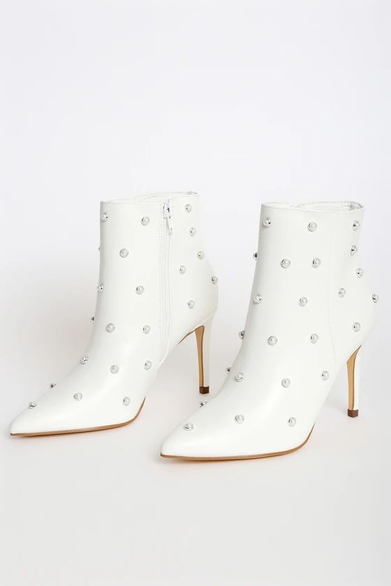 Selenah White Pearl Pointed Toe Ankle Booties | Lulus (US)