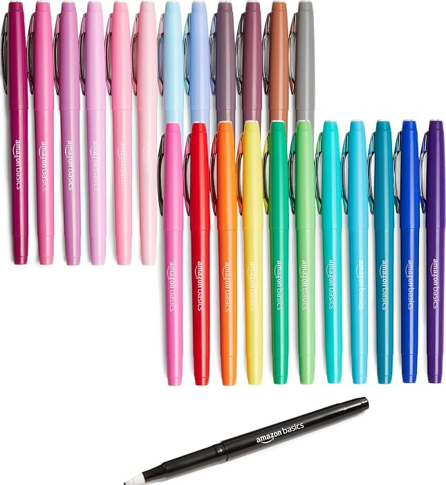 Amazon Basics Felt Tip Marker Pens, Assorted Colors, No-Fray Felt Tip, Smear-Proof, for Writing, ... | Amazon (US)