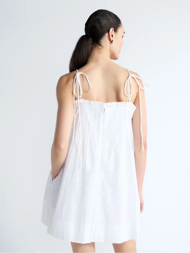 Free Assembly Women’s Pintuck Cotton Eyelet Mini Dress, Sizes XS-XXL | Walmart (US)