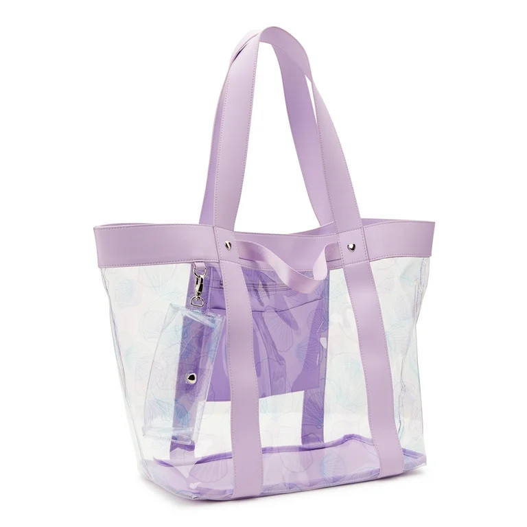 No Boundaries Women's Vinyl Beach Tote with Removable Glasses Case, Purple | Walmart (US)