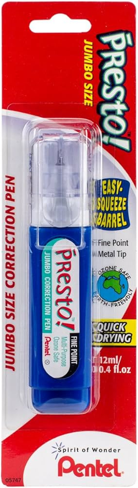 Pentel Presto! Jumbo Correction Pen, Fine Point, Metal Tip, White, 12 ml/0.4 fl.oz. 1 Pack (ZL31W... | Amazon (US)