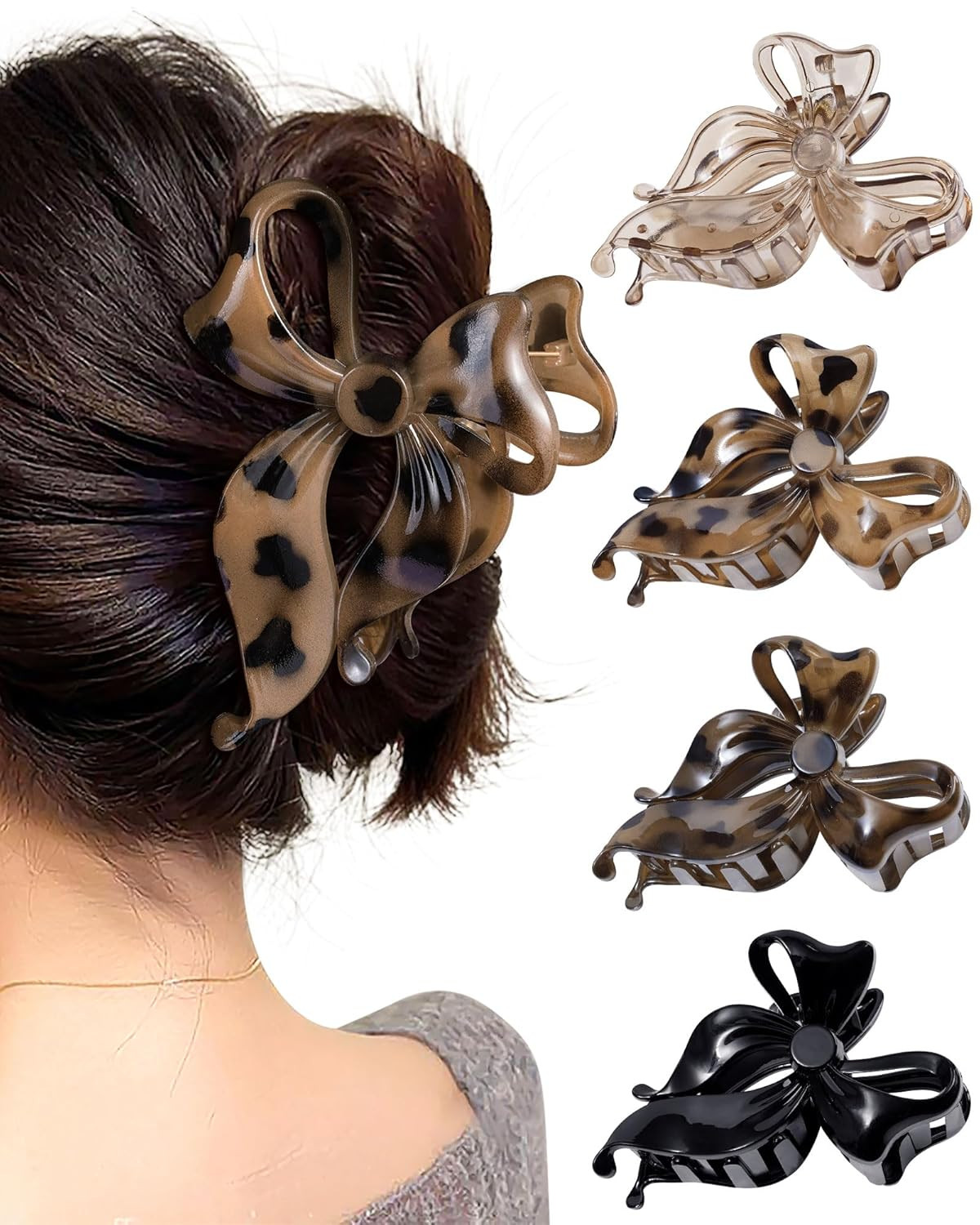 Mesovor 4 Pack Cute Bow Claw Clip for Women, Nonslip Large Matte Strong Hold Bows Hair Clips for ... | Amazon (US)
