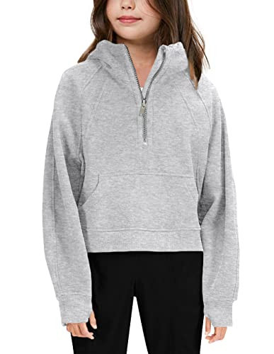 Girls' Hoodies Sweatshirts Half Zipper Pullover Crop Tops for Teen Girls Long Sleeve Sweater Thumb Hole Grey | Amazon (US)