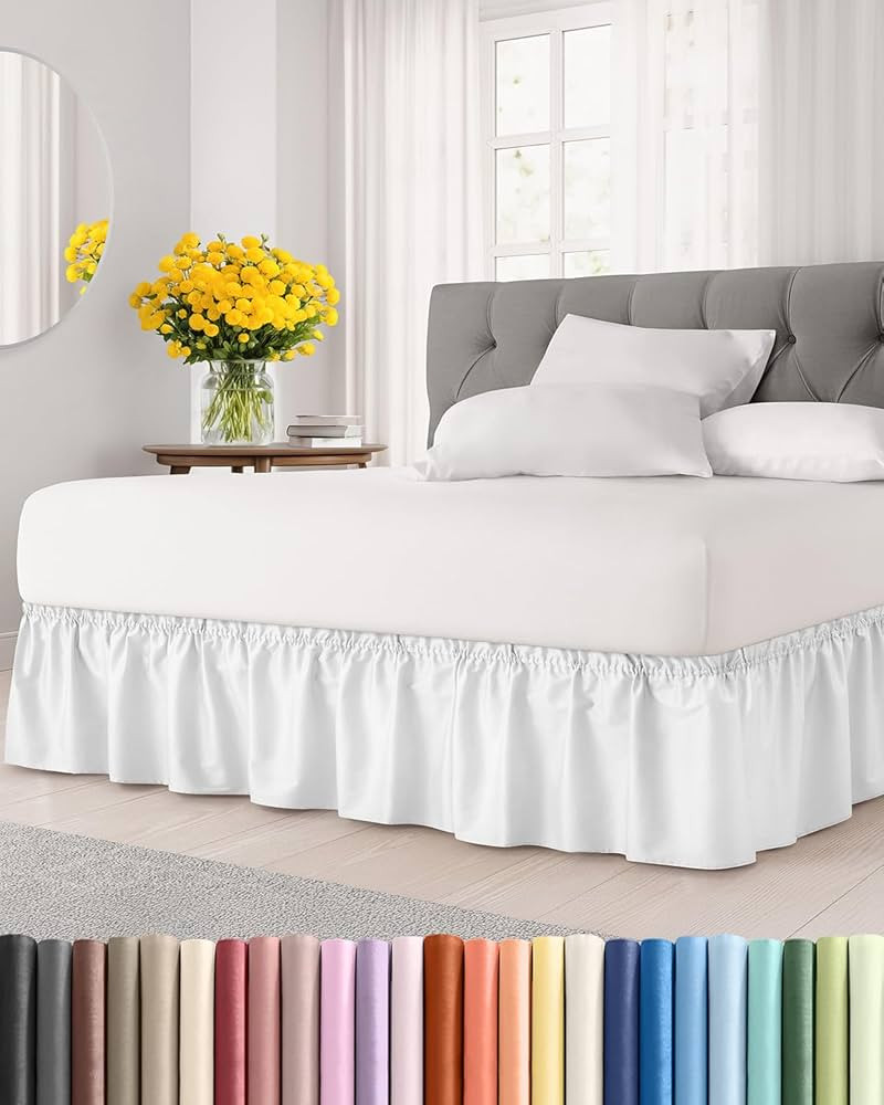 Wrap Around Dust Ruffle Bed Skirt - White - for King Size Beds with 12 Inch Drop - Easy Fit Elast... | Amazon (US)