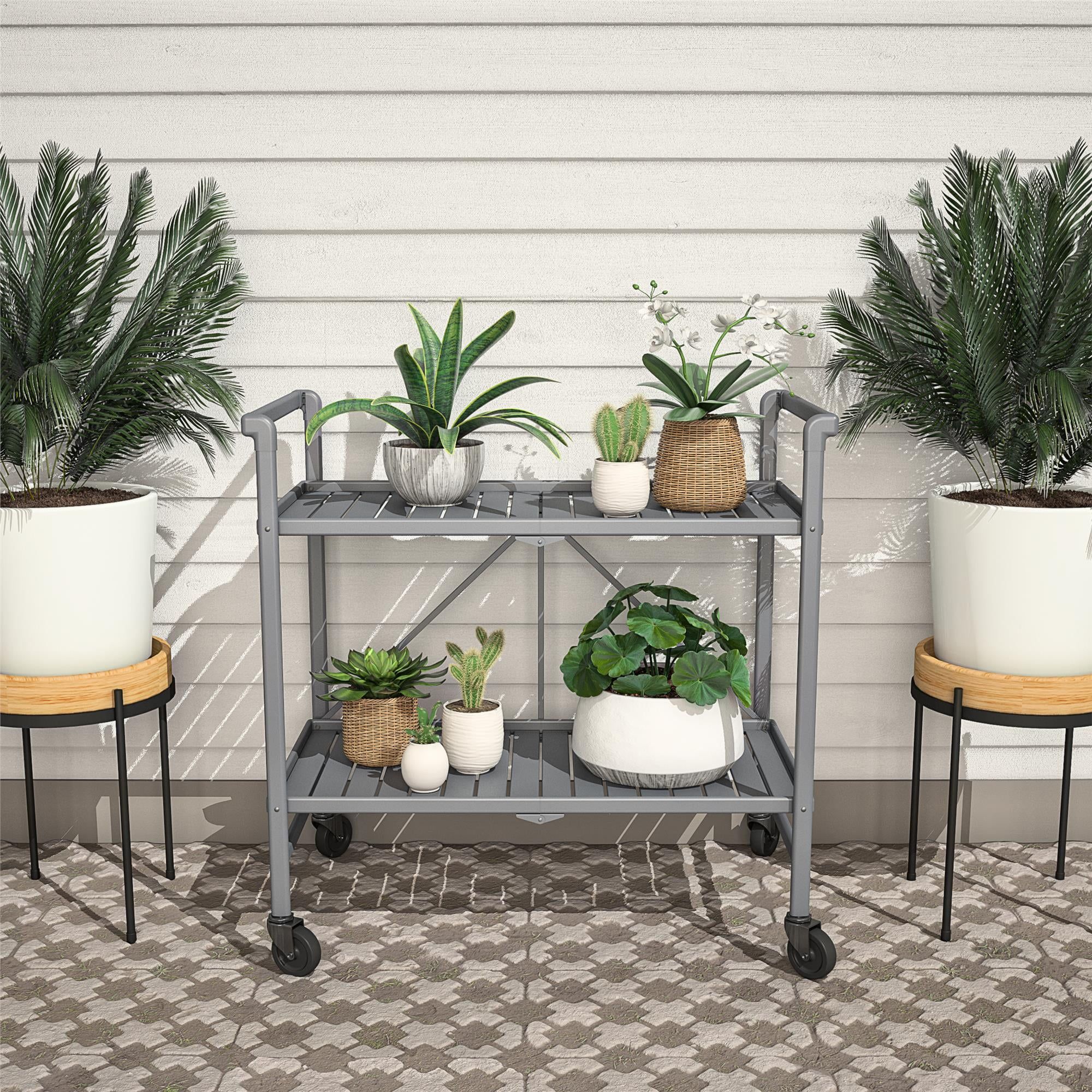 COSCO Outdoor Living Outdoor and Indoor Folding Serving Cart with Wheels and 2 Slatted Shelves, G... | Walmart (US)