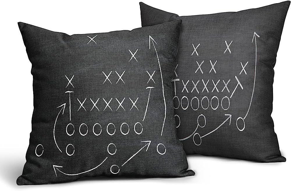 American Football Pillow Cover Set of 2 Tactics Chalk Blackboard Drawing Cotton Linen Polyester D... | Amazon (US)