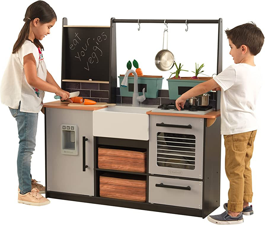 KidKraft Wooden Farm to Table Play Kitchen with EZ Kraft Assembly, Lights & Sounds, Ice Maker and... | Amazon (US)