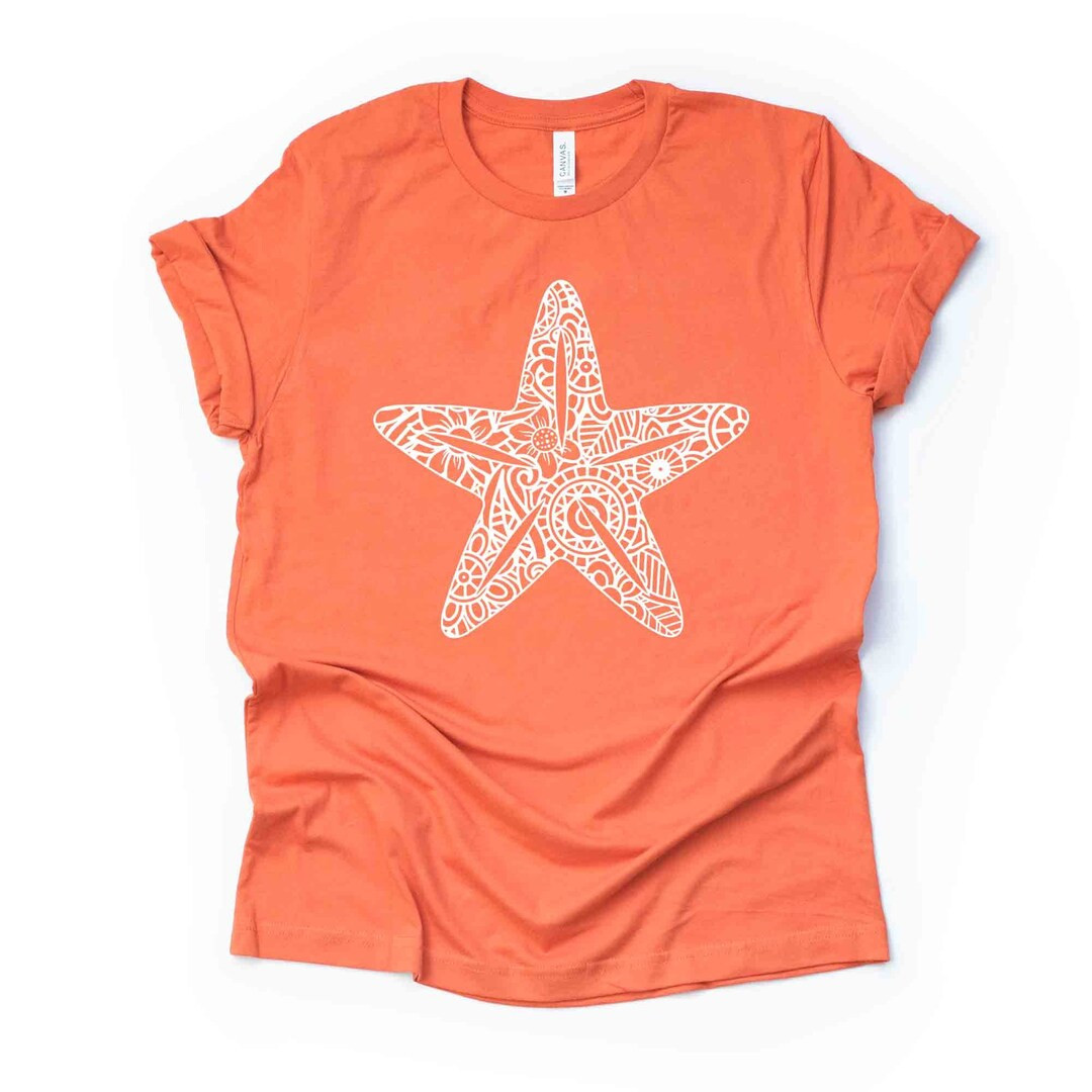 Beach Tee, Cute Starfish Mandala, Starfish Zentangle Design, Premium Unisex Shirt, 3 Color Choice... | Etsy (US)