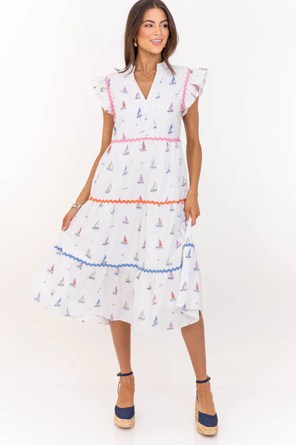 Created Beauty White Sailboat Midi Dress | The Mint Julep Boutique