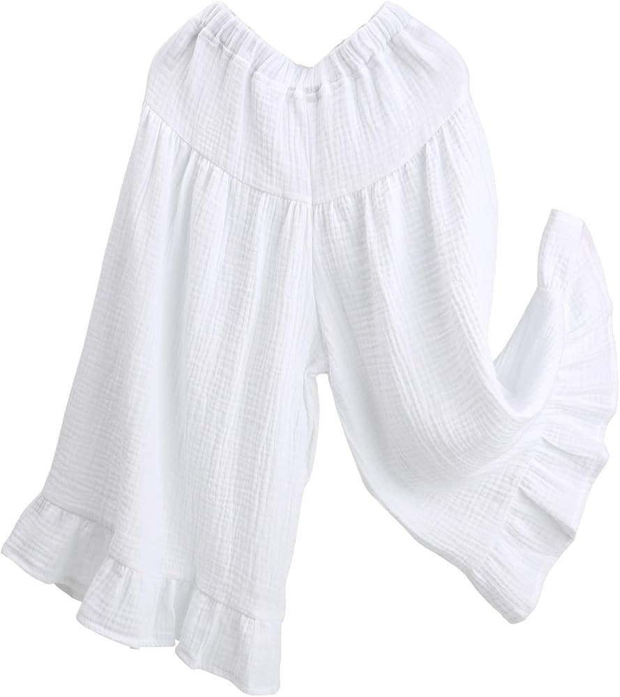 HOOLCHEAN Baby and Little Girls Soft Cotton Gauze Wide Leg Ruffled Pants | Amazon (US)
