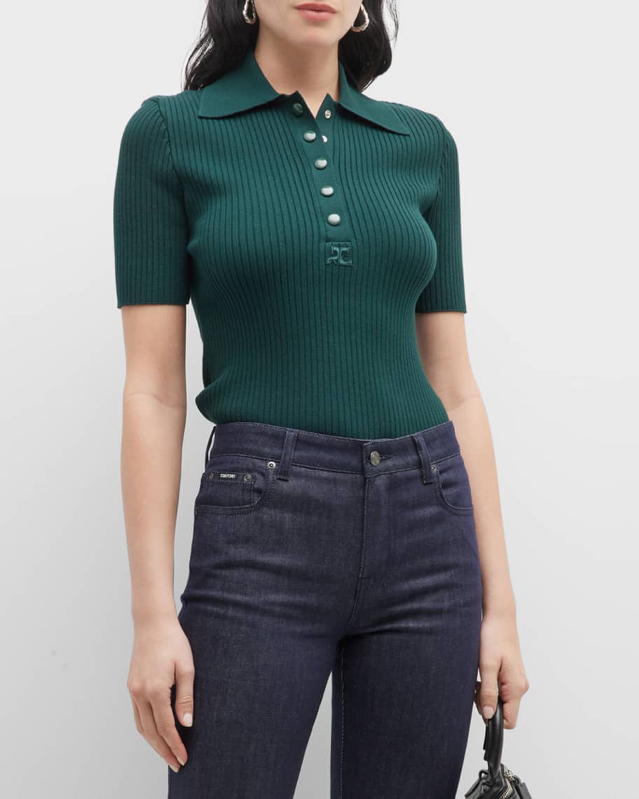 Rib Knit Short-Sleeve Polo Shirt | Neiman Marcus