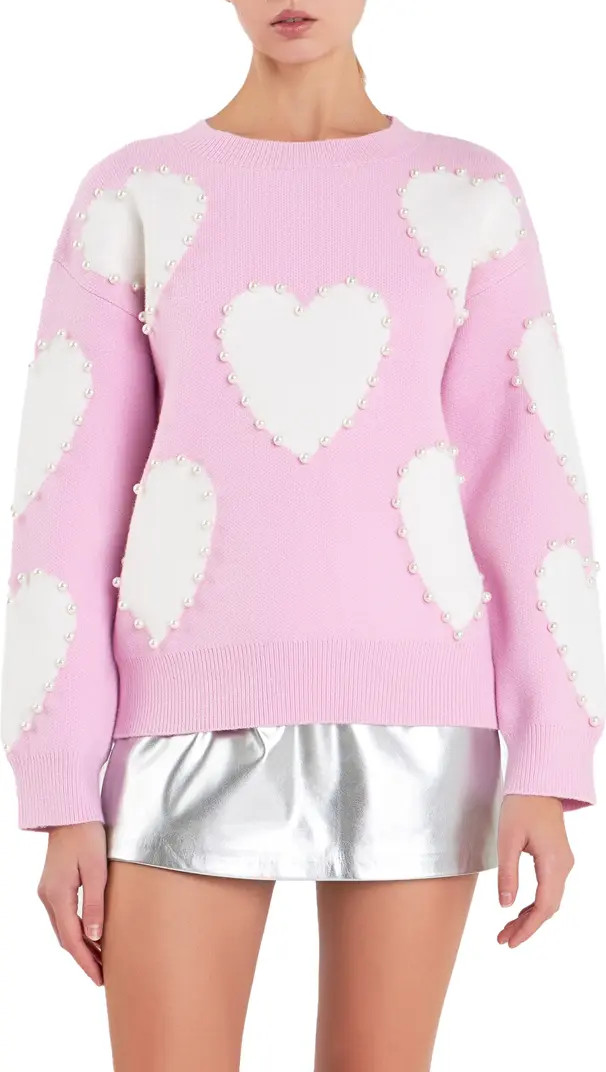 Heart Imitation Pearl Sweater | Nordstrom
