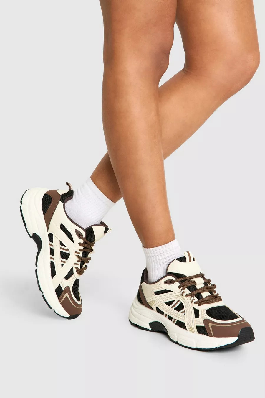 Tonal Sporty Panelled Trainers | Boohoo.com (UK & IE)