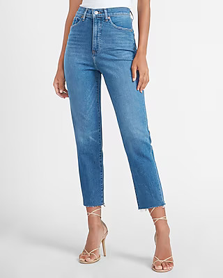 Super High Waisted Raw Hem Mom Jeans | Express