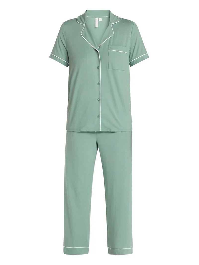 Joyspun Women's Dreamy Soft Collection Notch Collar Top and Capri Pants Pajama Set, 2-Piece, Size... | Walmart (US)