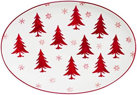 Euro Ceramica Winterfest Christmas Collection, 14-Inch Oval Platter, Red/White | Amazon (US)