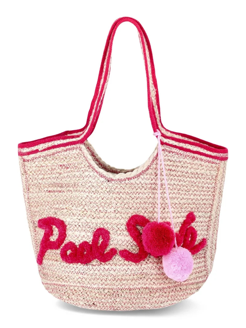 No Boundaries Jute Festival Tote Bag, Pink Pool Side, Women’s | Walmart (US)
