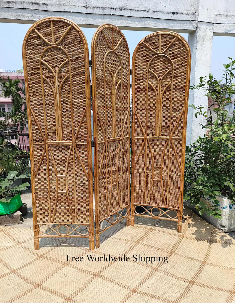 Freestanding Rattan Room Divider | 3-panel Cane Privacy Screen - 6 Feet | Handmade Rattan Partiti... | Etsy (US)