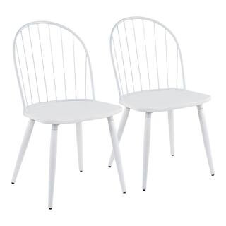 Lumisource Riley White Wood and White Metal High Back Dining Chair (Set of 2), White Wood & White Me | The Home Depot