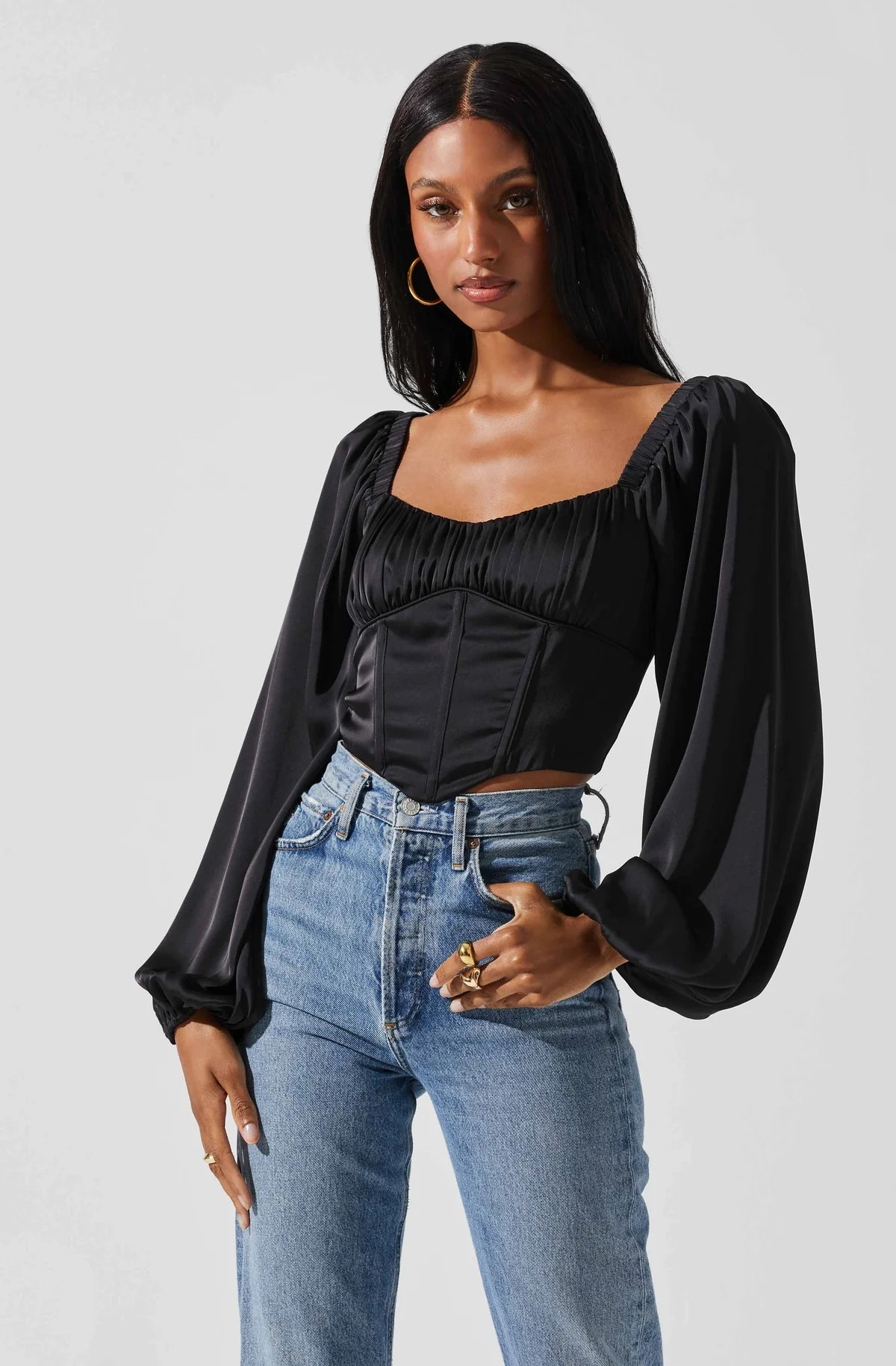 Penny Ruched Bust Long Sleeve Top | ASTR The Label (US)