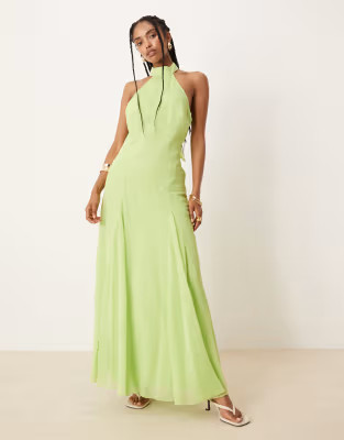 ASOS DESIGN chiffon halter dropped waist maxi dress in bright green | ASOS | ASOS (Global)