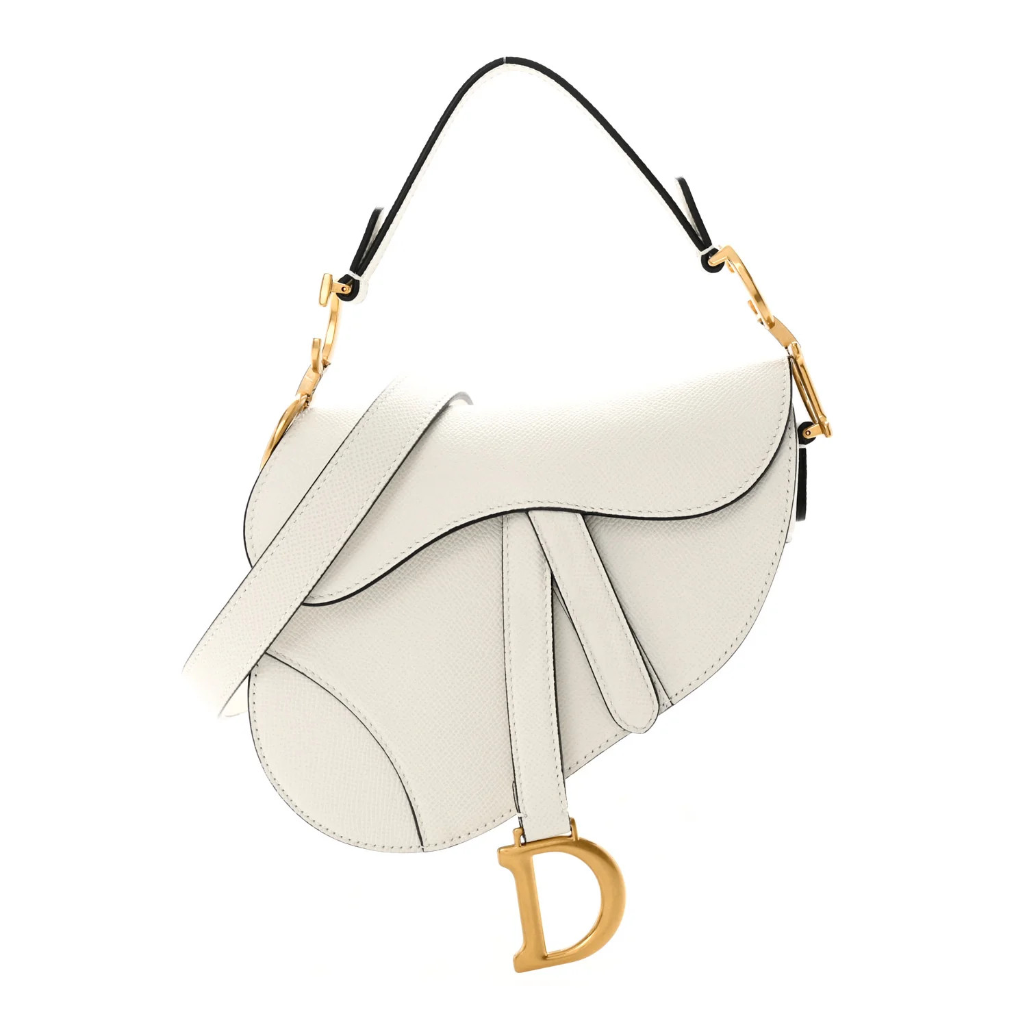 Grained Calfskin Mini Saddle Bag With Strap White | FASHIONPHILE (US)
