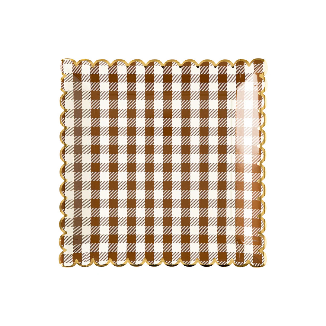 Brown Gingham Scalloped Paper Plate | My Mind's Eye