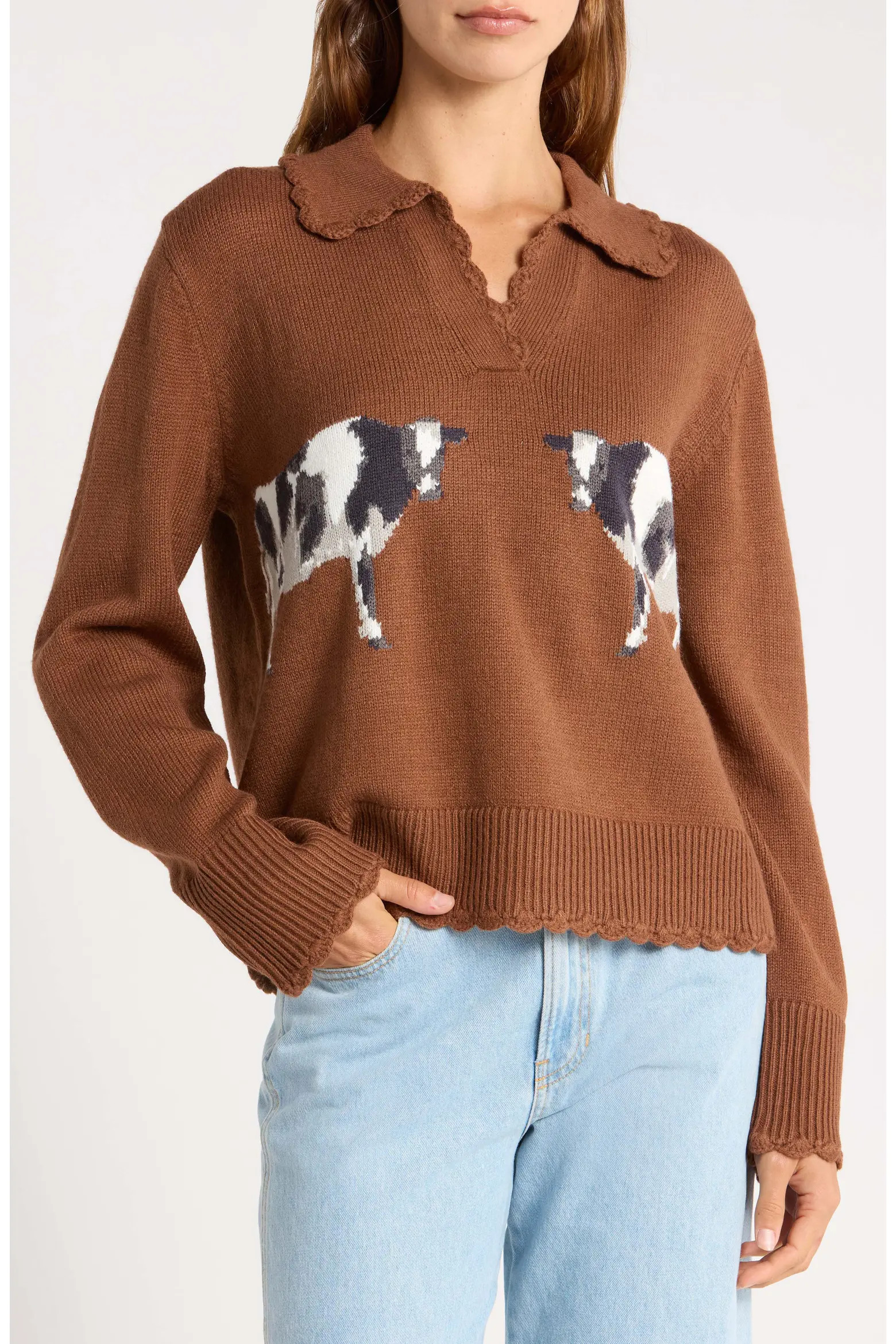 Countryside Cow Split Neck Sweater (Women) | Nordstrom | Nordstrom