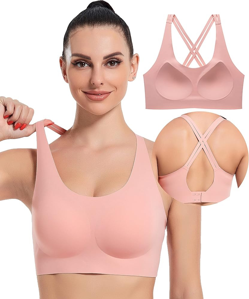 PRETTYWELL Molded Cup Sports Bras for Women,Cross Back Sports Bra Top,Wirefree Comfort Bras A to ... | Amazon (US)