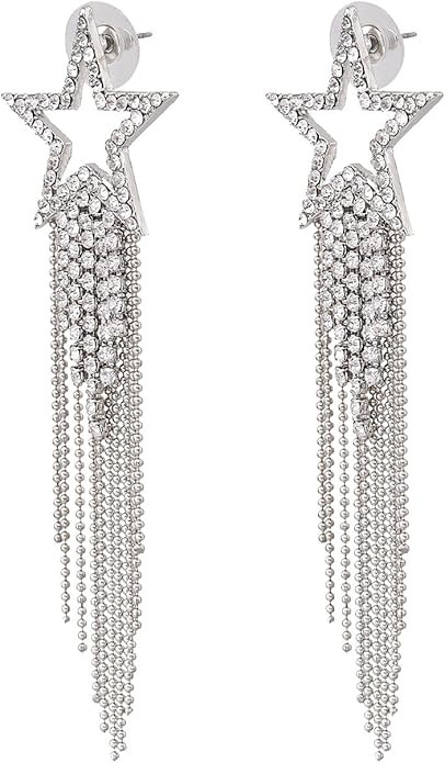 Women’s Tassel Earrings Star Ear Stud Pave Crystal Dangle Earrings Boho Waterfall Beaded Fringe... | Amazon (US)