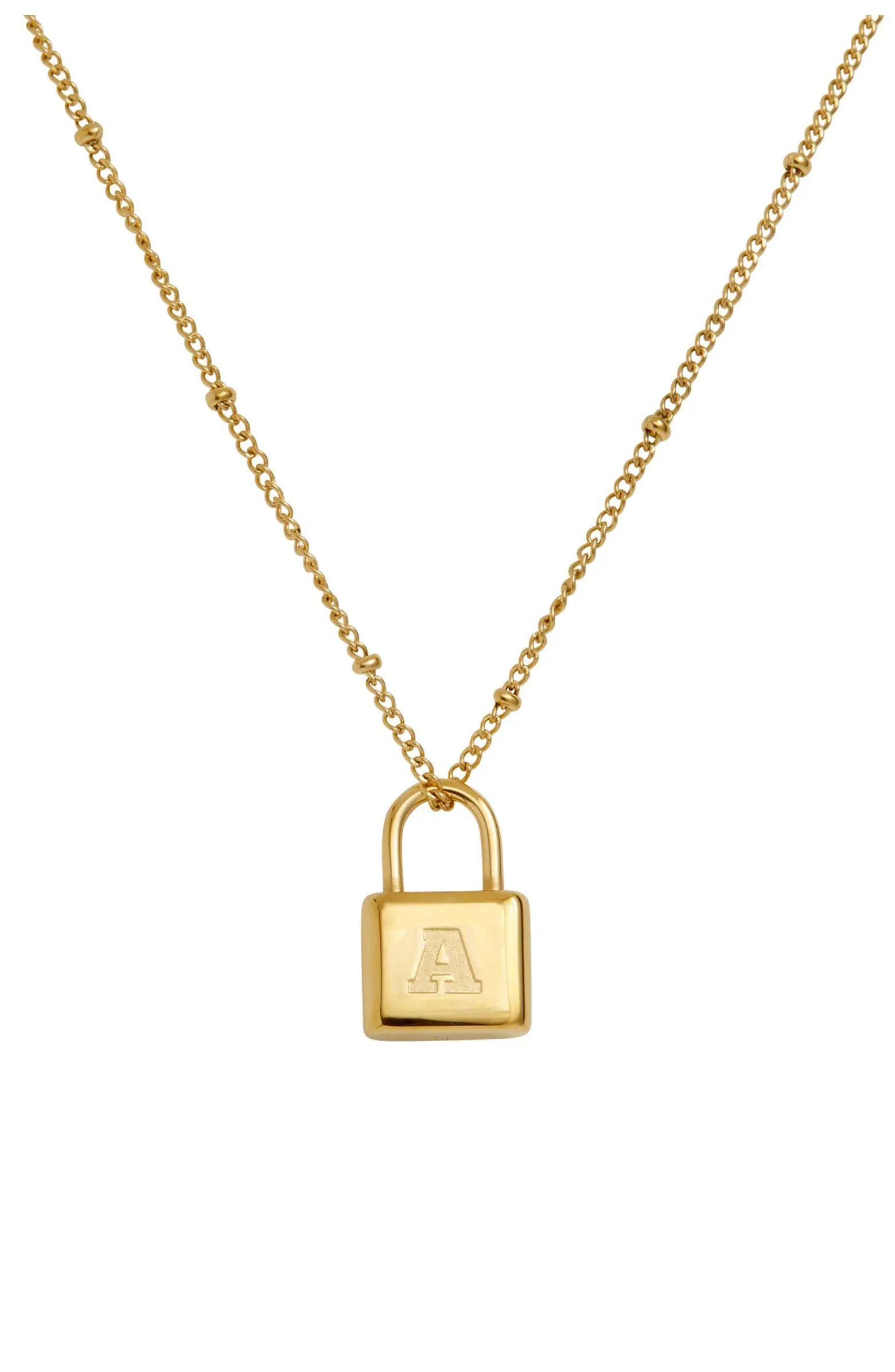 18K Gold Plated Stainless Steel Initial Lock Pendant Necklace | Nordstrom Rack