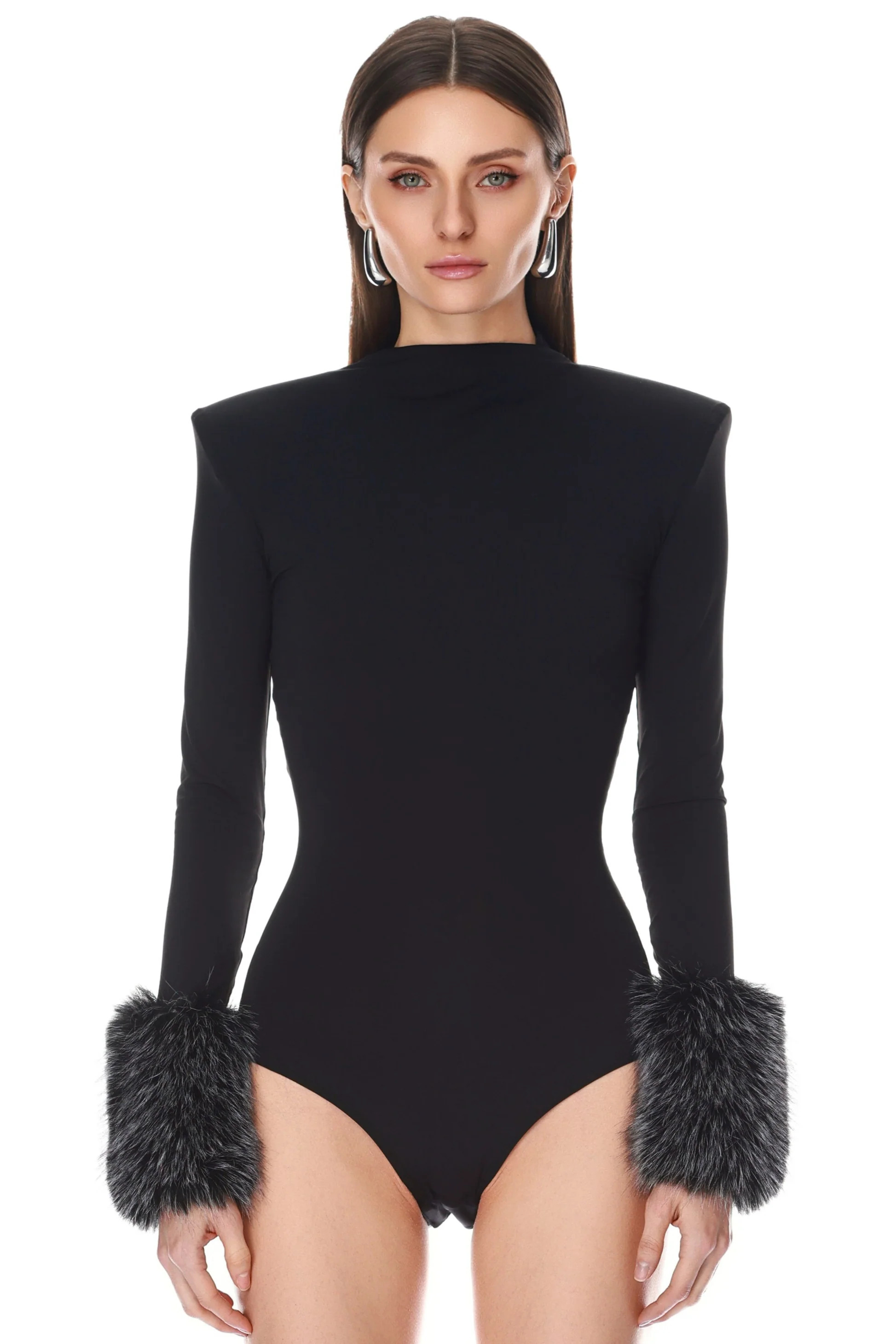 Long Sleeve Bodysuit with Faux Fur Cuffs | Bronx and Banco