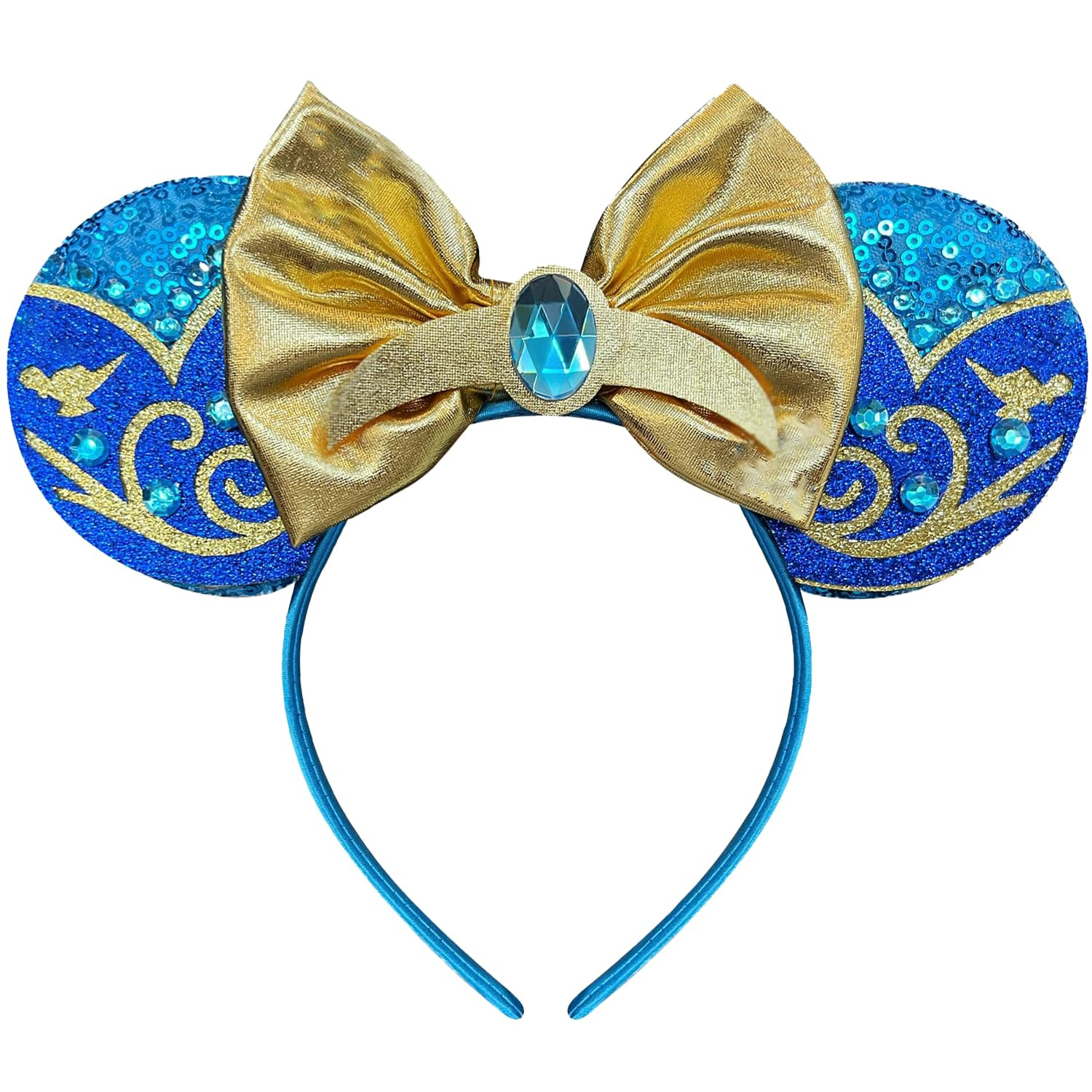 Mouse Ears Headband for Women Adult, Blue Princess Hairband with Beads Sequin Ears | Amazon (US)
