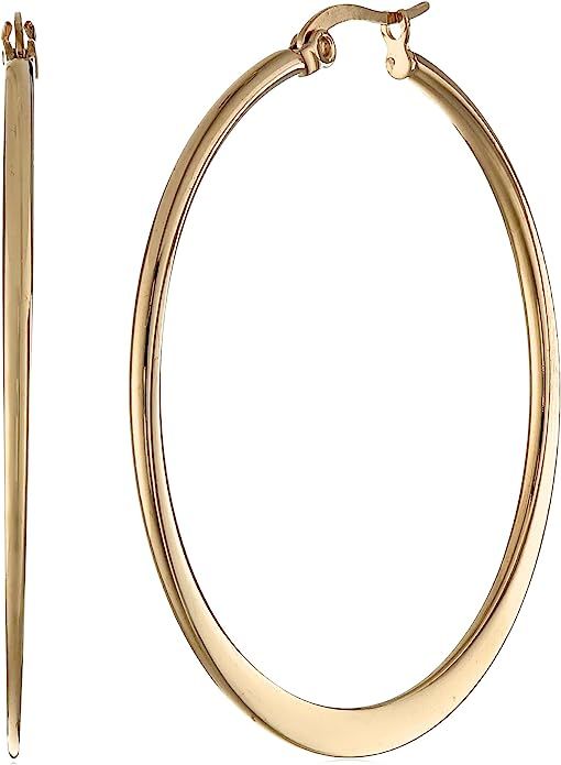 Amazon.com: Amazon Essentials Gold or Rhodium Plated Stainless Steel Flattened Hoop Earrings : Cl... | Amazon (US)