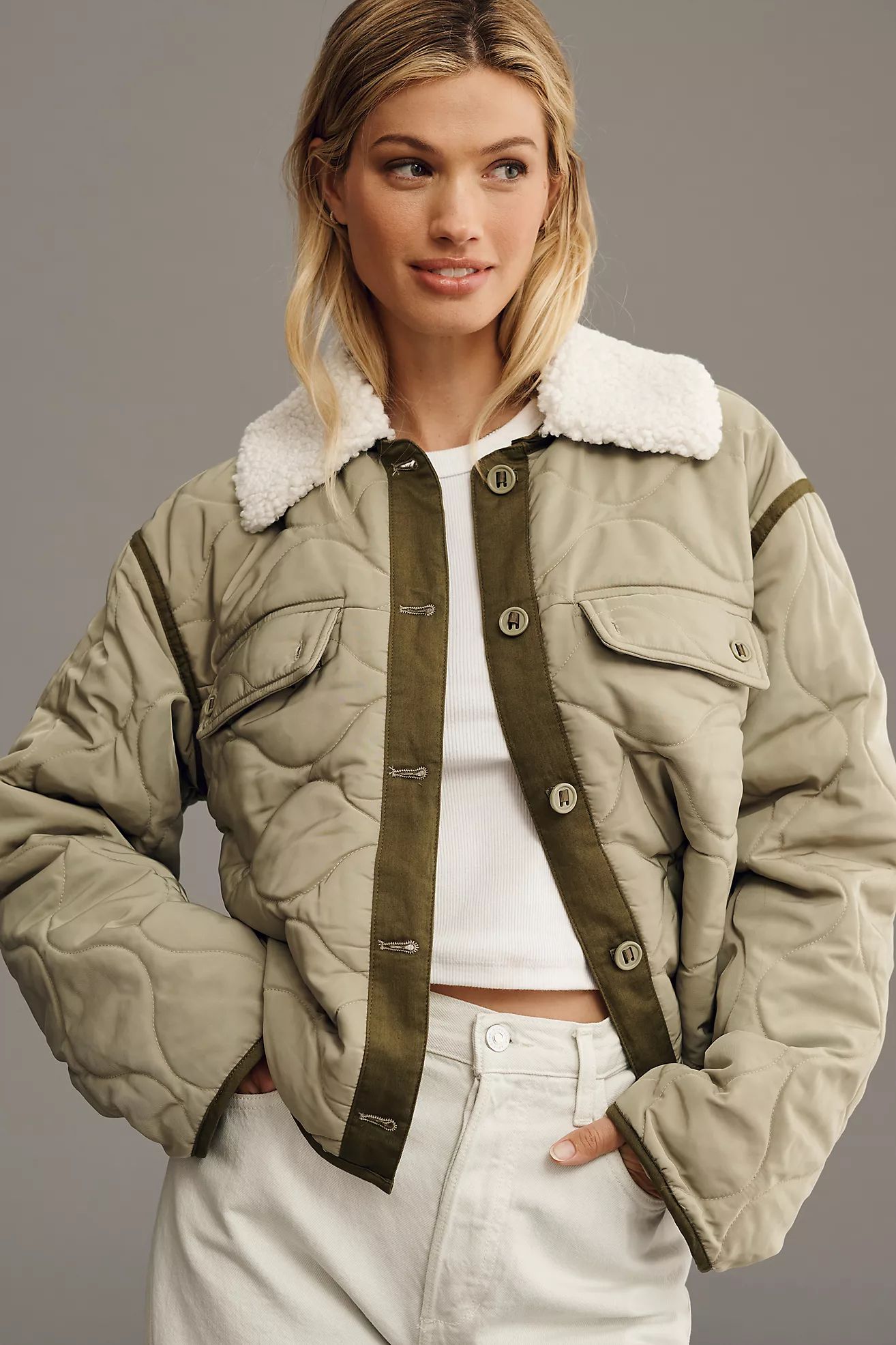 By Anthropologie Quilted Sherpa Collar Shacket | Anthropologie (US)