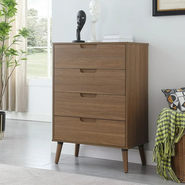 Mainstays Modern 4 Drawer Dresser, Bedroom, Brown Walnut - Walmart.com | Walmart (US)
