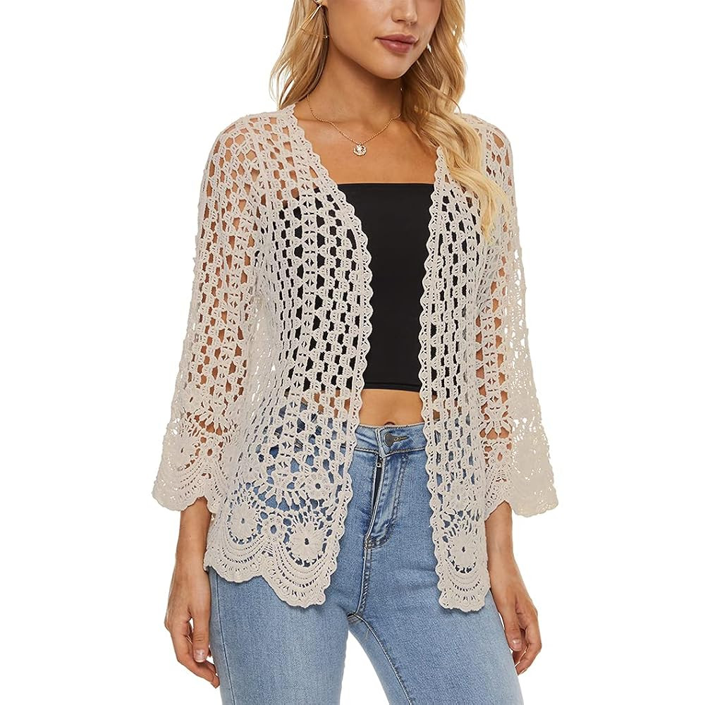 Womens Boho Open Front Cardigan Long Sleeve Loose Knit Lightweight Sweaters | Amazon (US)